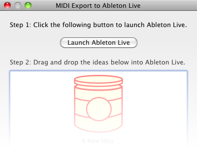 The Instant Export dialog for Ableton Live inside SongStarter.