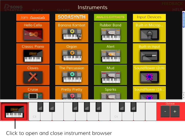 The SongStarter Instrument Browser