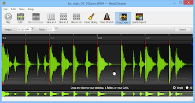 You can save a slice by dragging it right out of BeatCleaver, after clicking the Drag Export button.