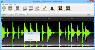 Slice audio by right-clicking and selecting Slice Here.